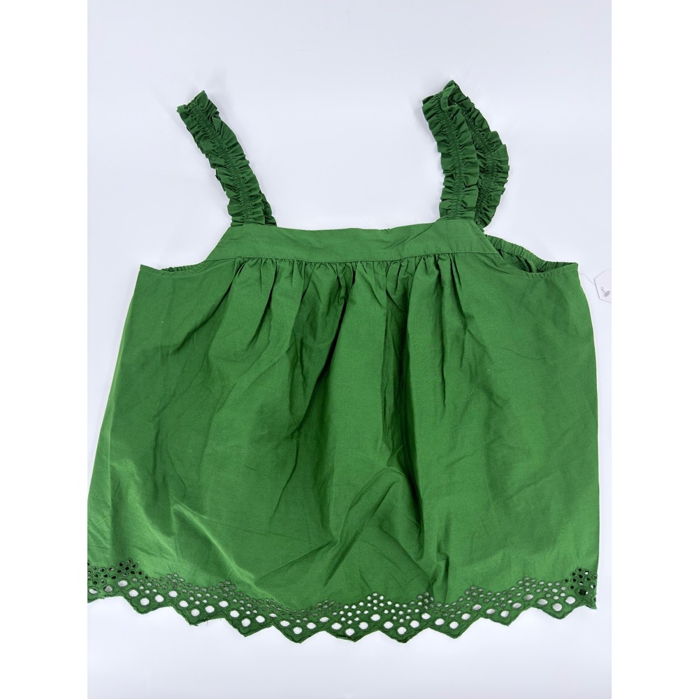 Time and Tru Eyelet Tank Top Boho Modern Women Size XL Green Ruffle Strap Blouse